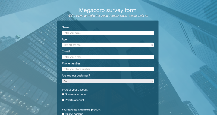Simple survey form screenshot
